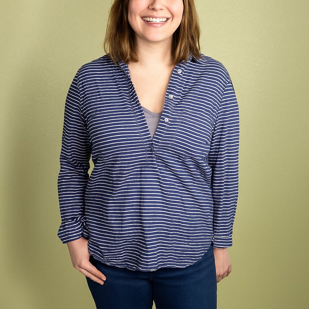 Blue stripped. Merona medium half button shirt